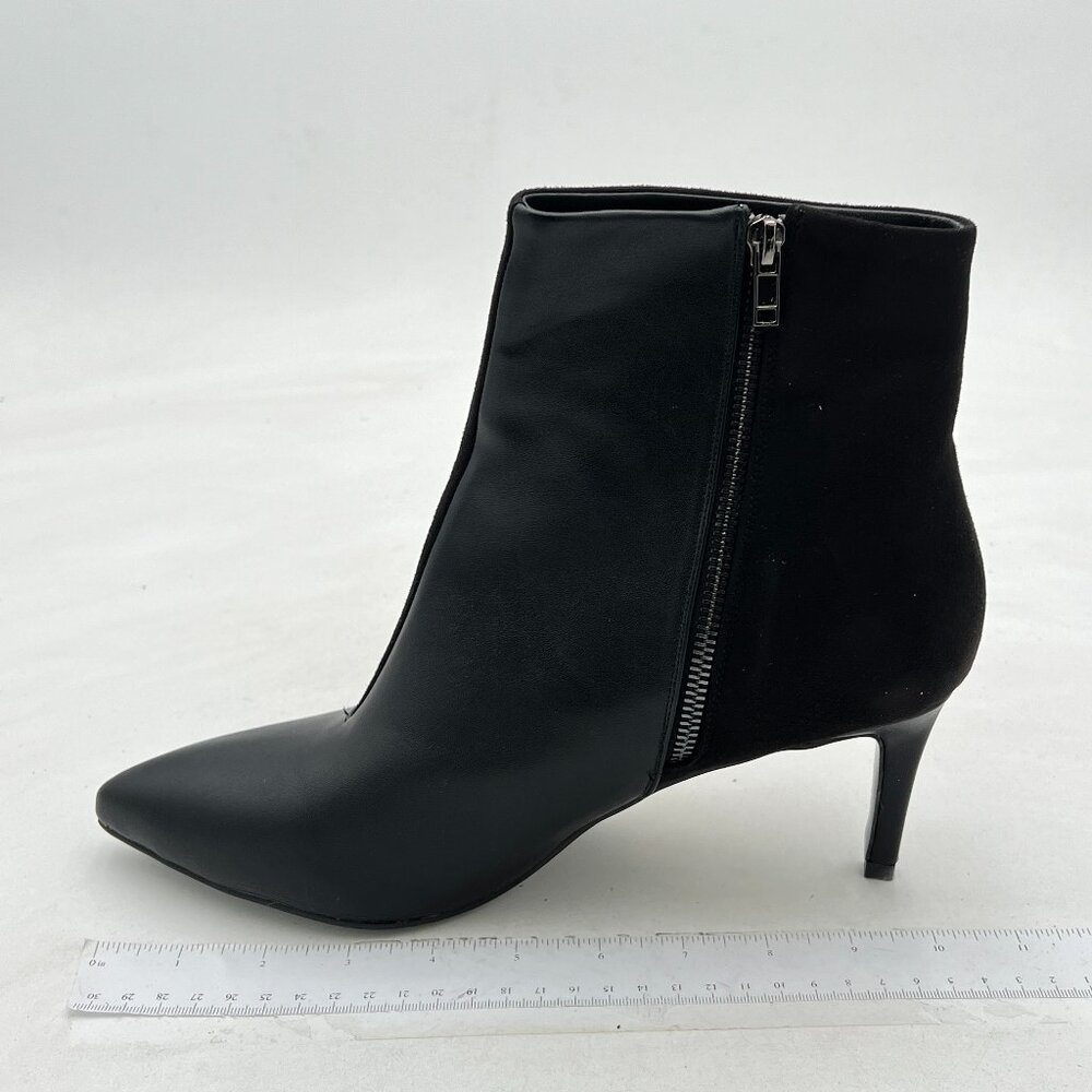 Black Women Pointed Toe Ankle Boot High Heel Leather & Suede Office Lady Shoes